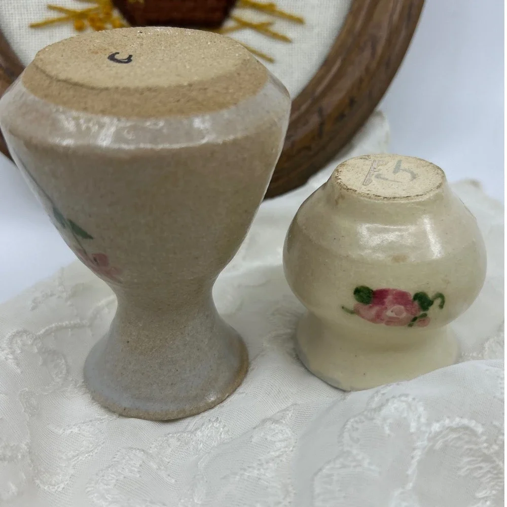 Vintage Handmade Pottery Floral Vases Pair of Miniature Vases Cottagecore 3.5